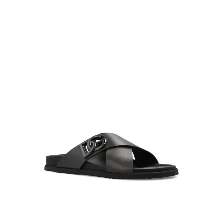Dolce & Gabbana Leren slippers met logo-Heren Slippers