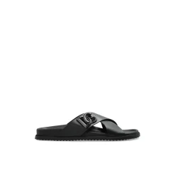 Dolce & Gabbana Leren slippers met logo-vormige applicatie-Heren Slippers