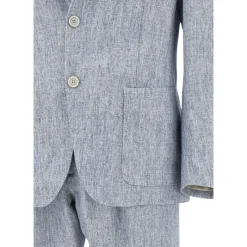 Eleventy Licht Linnen Blend Pak-Heren Kostuums