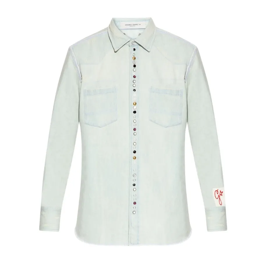 Golden Goose Lichte Distressed Denim Overhemd-Heren Overhemden