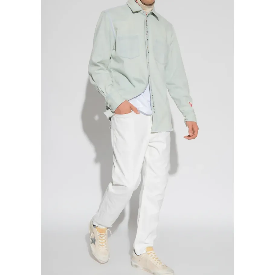 Golden Goose Lichte Distressed Denim Overhemd-Heren Overhemden