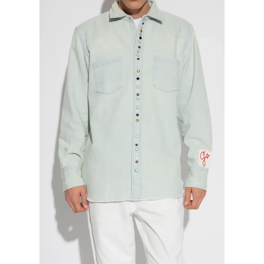 Golden Goose Lichte Distressed Denim Overhemd-Heren Overhemden