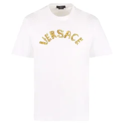 Versace Logo Embroidery Cotton T-Shirt-Heren Shirts
