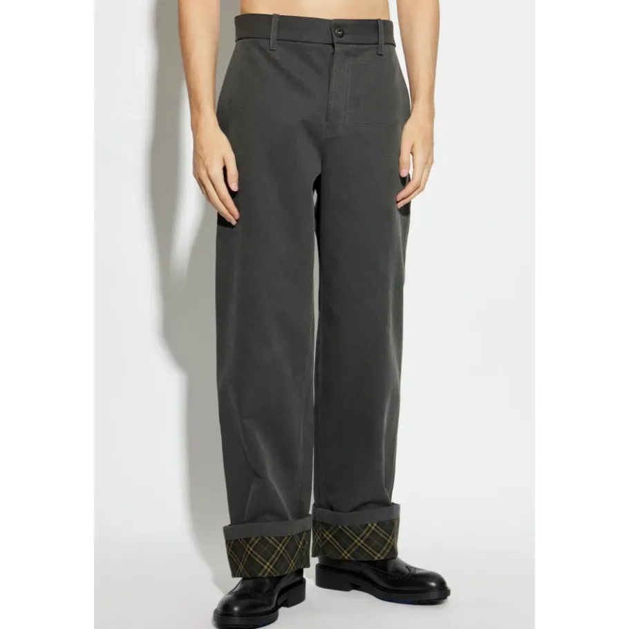 Burberry Logo Geborduurd Broek met Omgeslagen Zoom-Heren Broeken