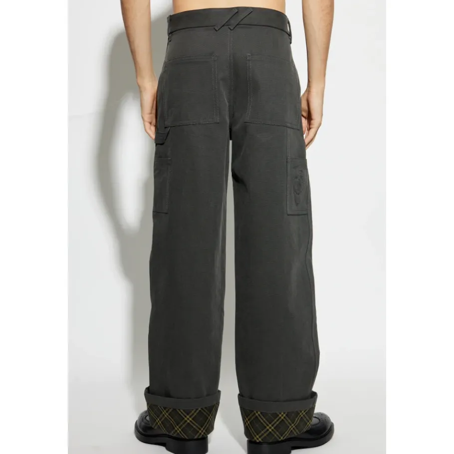 Burberry Logo Geborduurd Broek met Omgeslagen Zoom-Heren Broeken