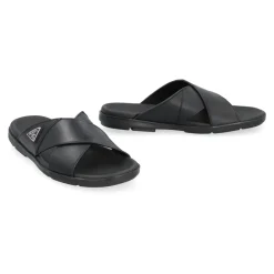 Prada Logo Leren Slippers, Ronde Neus-Heren Slippers