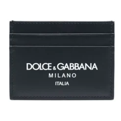 Dolce & Gabbana Midnight Blue Leren Kaarthouder met Logo Print-Heren Portefeuilles