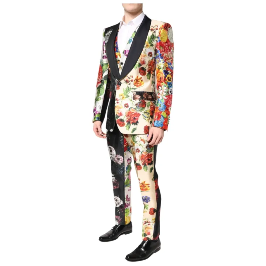 Dolce & Gabbana Multicolor Bloemen Zijden 3-Delig Pak-Heren Kostuums