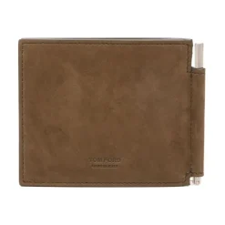 Tom Ford Natural Nubuck Elongated T Line Portemonnee met Geldclip-Heren Portefeuilles