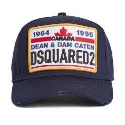 Dsquared2 Navy Blue Logo Patch Curved Peak Hat-Heren Petten