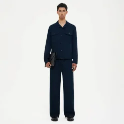 FLÂNEUR Navy Casual Fit Katoen Pantalon-Heren Broeken