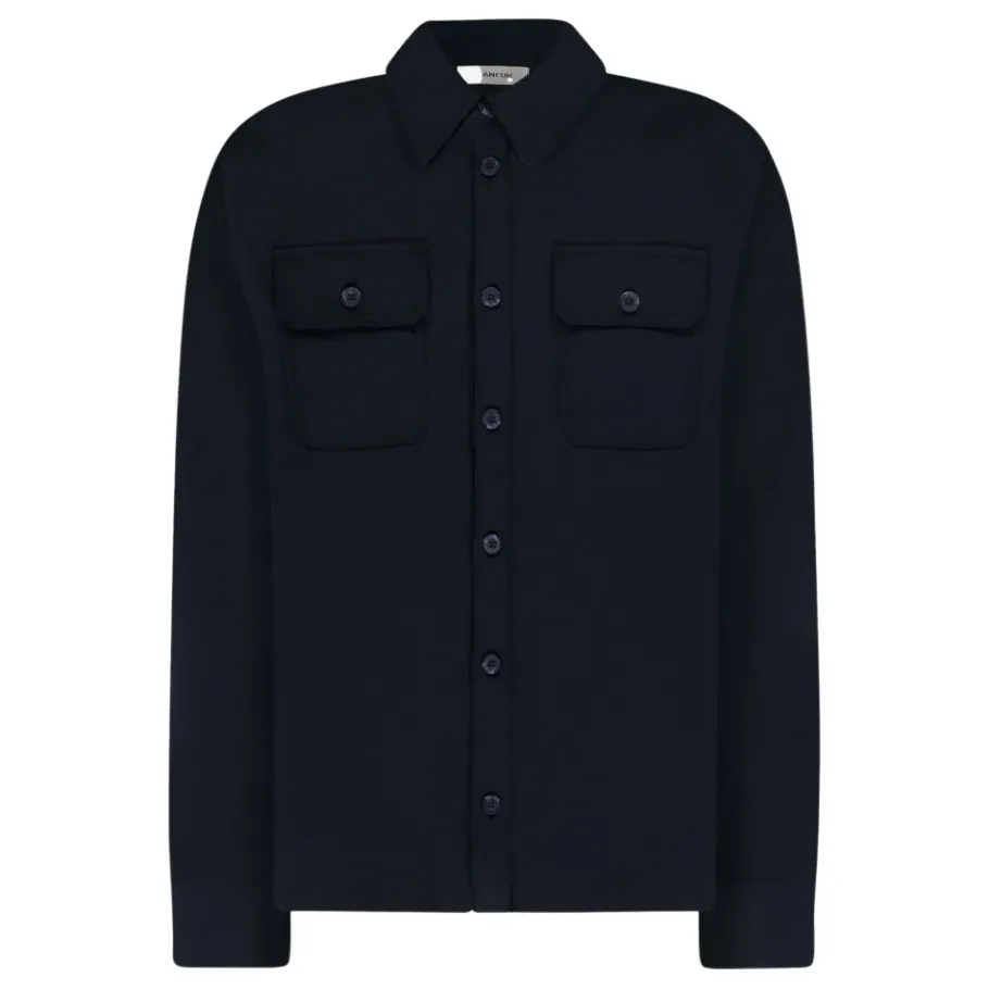 FLÂNEUR Navy Shirt met Rubber Patch-Heren Overhemden