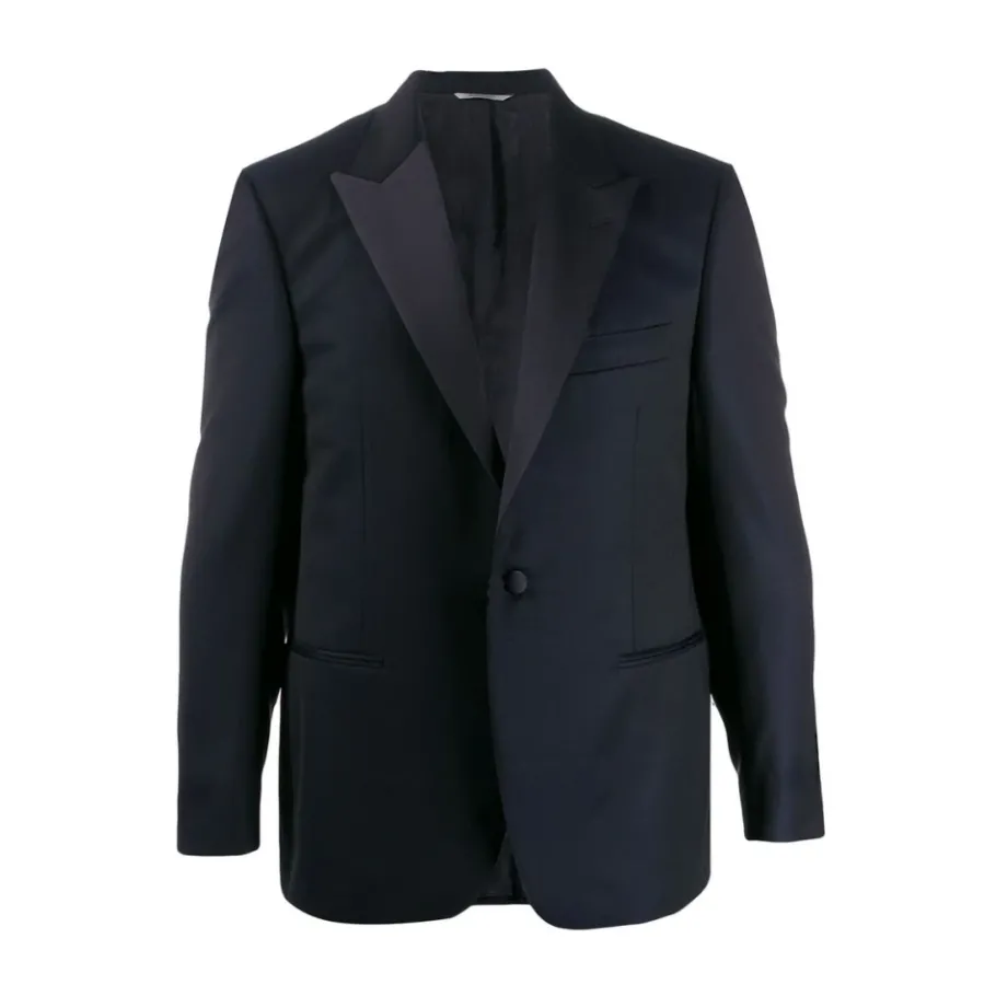 Canali Navy Wool Tailored Suit Jacket-Heren Kostuums