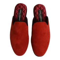 Dolce & Gabbana Oranje Velvet Slides Leren Zool-Heren Pantoffels