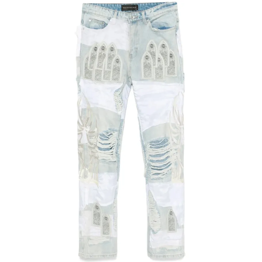 Who Decides War Patchwork Ripped Lichte Jeans-Heren Jeans