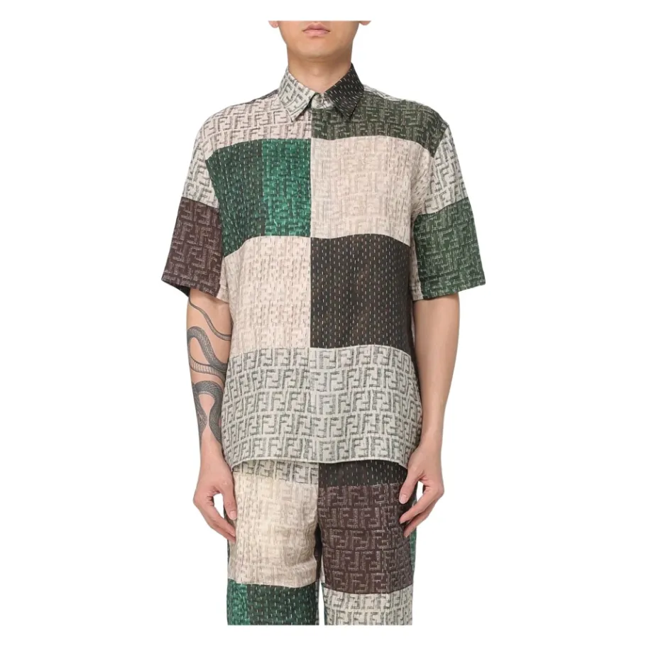 Fendi Patchwork Shirt FF Motif Linnen-Heren Overhemden