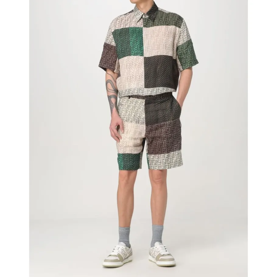 Fendi Patchwork Shirt FF Motif Linnen-Heren Overhemden