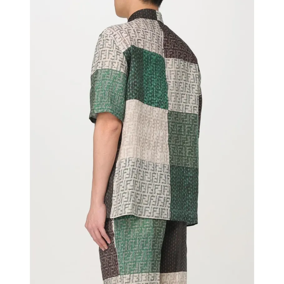 Fendi Patchwork Shirt FF Motif Linnen-Heren Overhemden