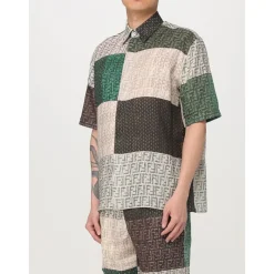 Fendi Patchwork Shirt FF Motif Linnen-Heren Overhemden