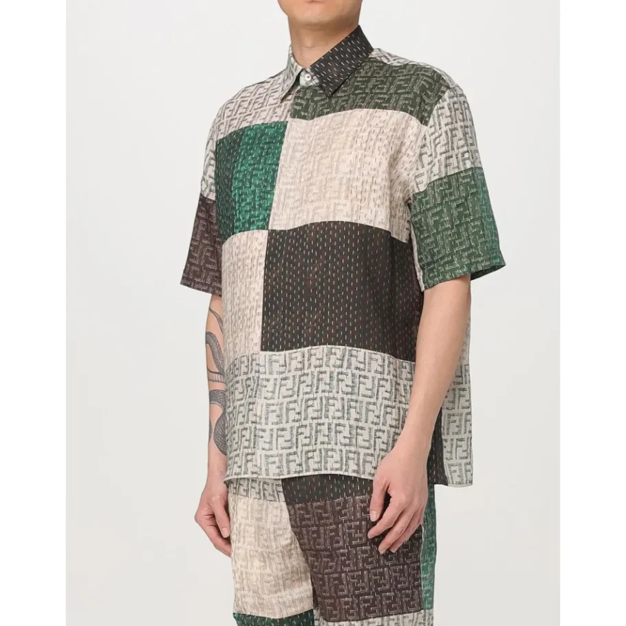Fendi Patchwork Shirt FF Motif Linnen-Heren Overhemden