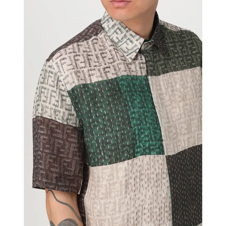 Fendi Patchwork Shirt FF Motif Linnen-Heren Overhemden