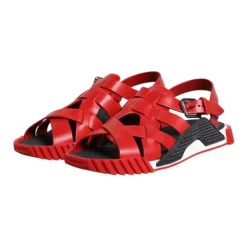 Dolce & Gabbana Rode en Zwarte Leren Enkelband Sandalen-Heren Sandalen