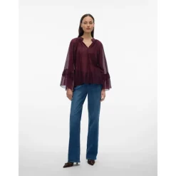 VERO MODA Ruche Top in Wijnsmaak Rood-Heren Overhemden