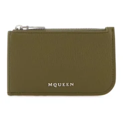 Alexander McQueen Stijlvolle Army Green Leren Kaarthouder-Heren Portefeuilles