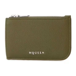 Alexander McQueen Stijlvolle Army Green Leren Kaarthouder-Heren Portefeuilles