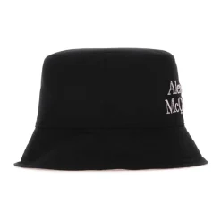 Alexander McQueen Stijlvolle Omkeerbare Blackylon Hoed-Heren Hoeden