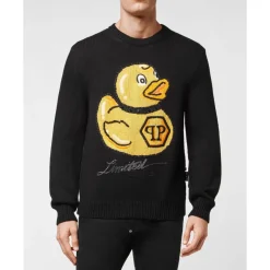 Philipp Plein Wollen Mix Pullover Handgemaakte Borduurwerk PP Duck-Heren Truien & Vesten