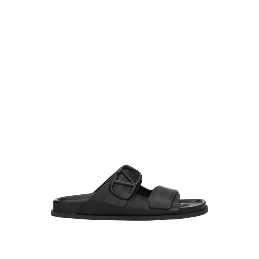 Valentino Garavani e Leren Logo Slippers-Heren Slippers