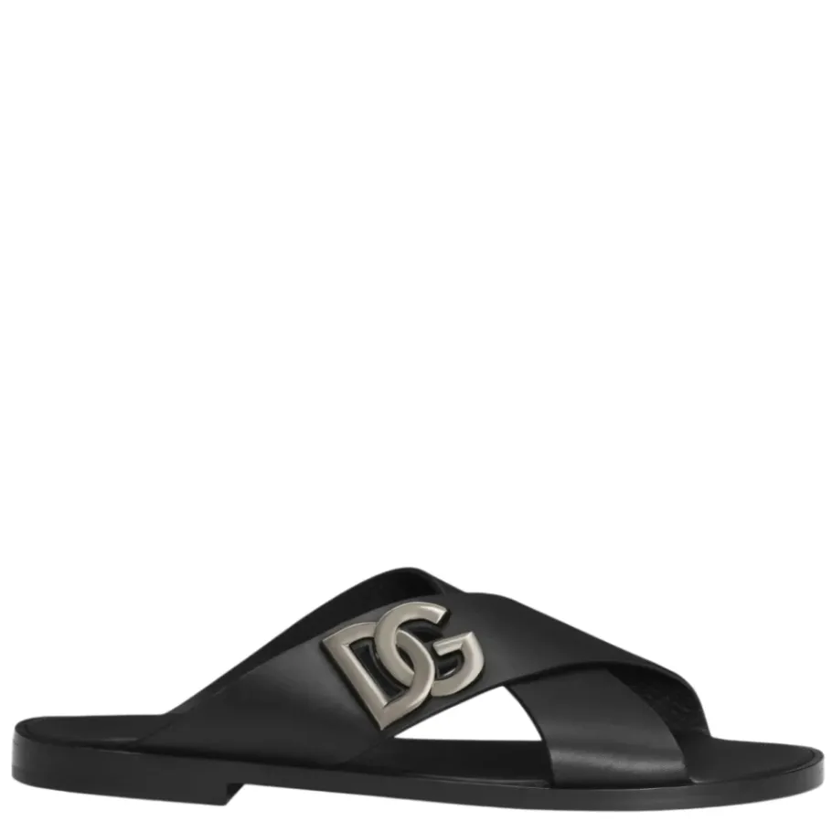 Dolce & Gabbana e Logo Kalfsleren Sandalen-Heren Slippers